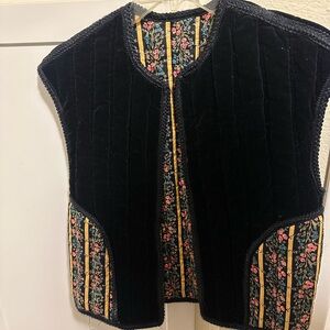 Vintage Floral Black Quilted Women's Folk Vest